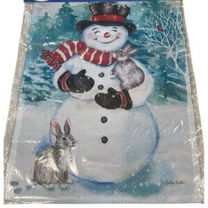 Snowman Christmas Garden Flag Holiday Party Banner Bunny Rabbit Winter Decor